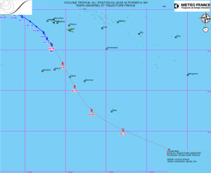 Trajectoire du cyclone Oli en février 2010